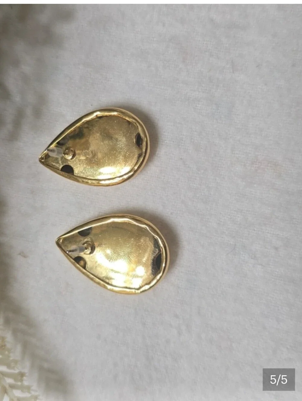 Gold Hammered Teardrop Earrings - Picture 3 of 5